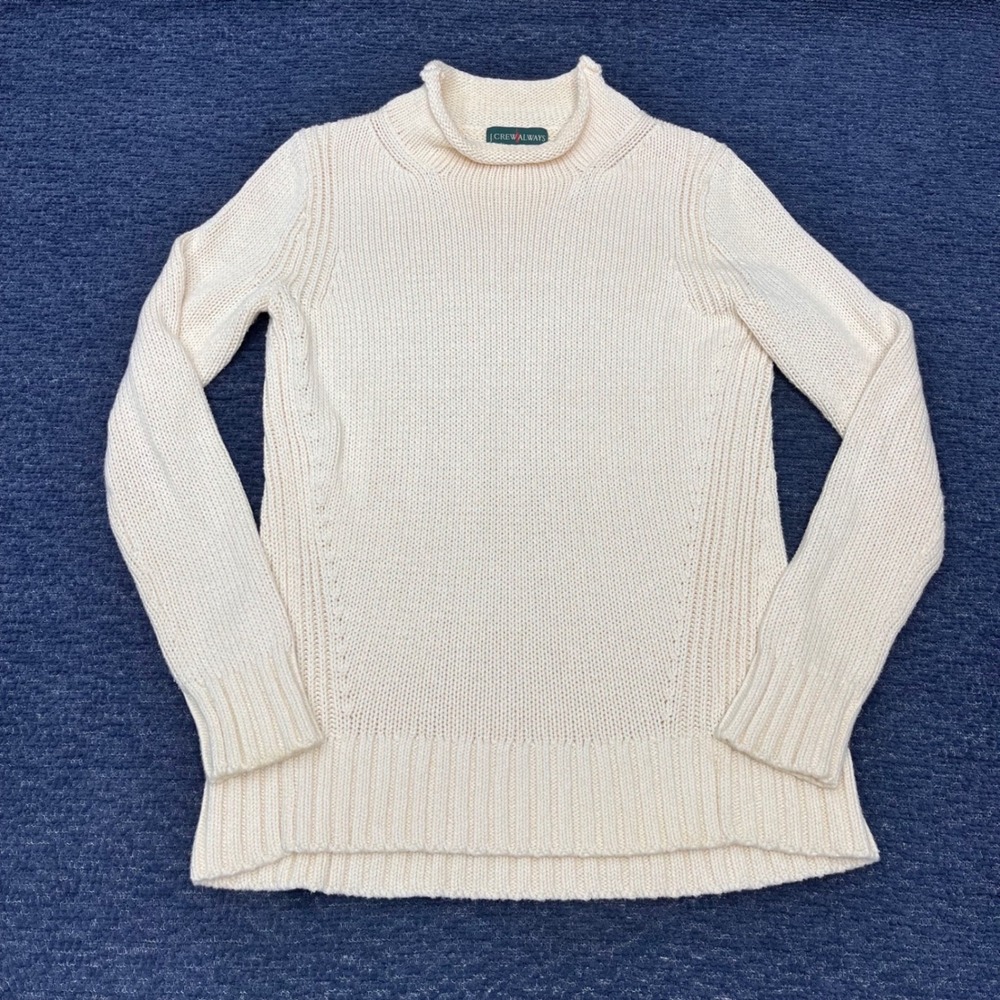 J Crew Always Womens XS Mock Rollover Neck Shaker Stitch Cotton Sweater Ivory